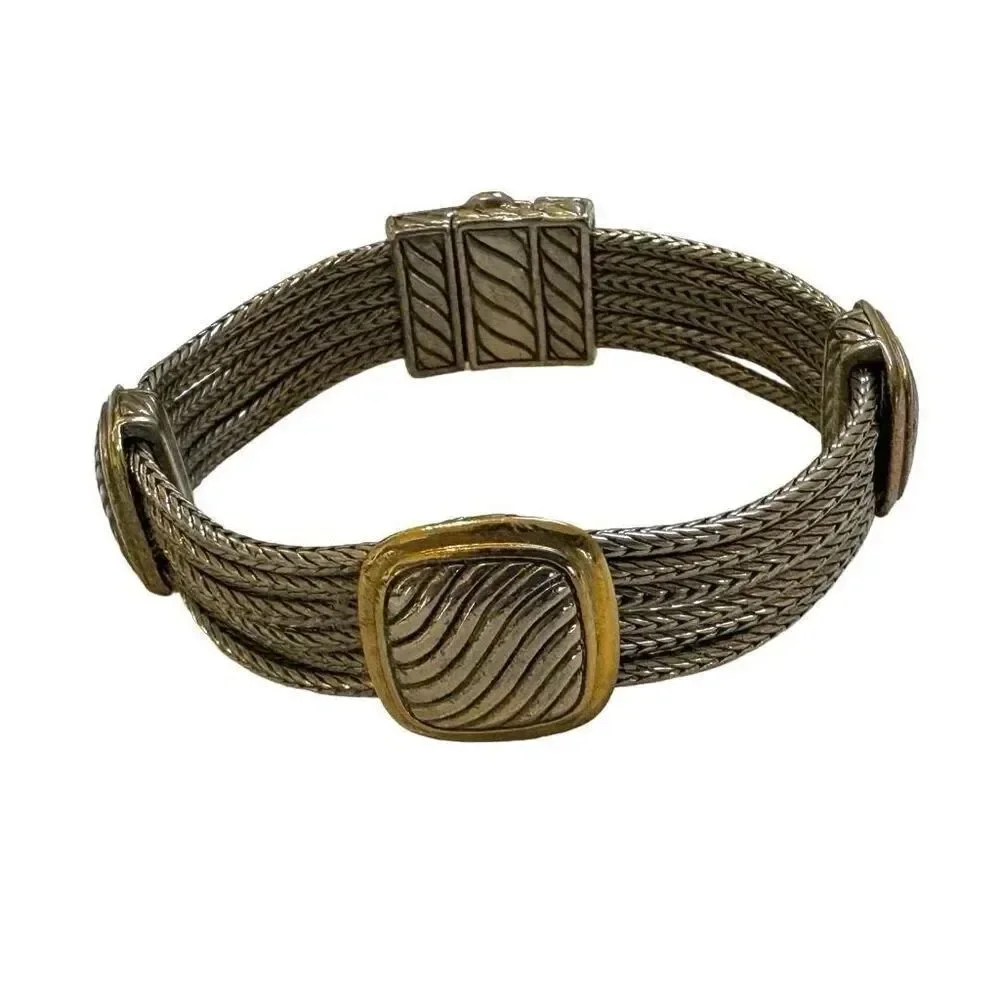 Two tone square multi chain bracelet